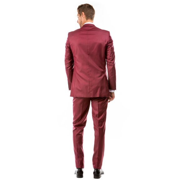 Exquisite Cranberry Sharkskin 3pc Suit w/ Expandable Waistband - Picture 2 of 4